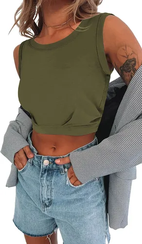 Vista 5 de Crop Top Workout Shirts for Women Cute Sleeveless Yoga Tops Gym Athletic Tank Tops Trendy Y2K Clothes for Teen Girls XS-XL