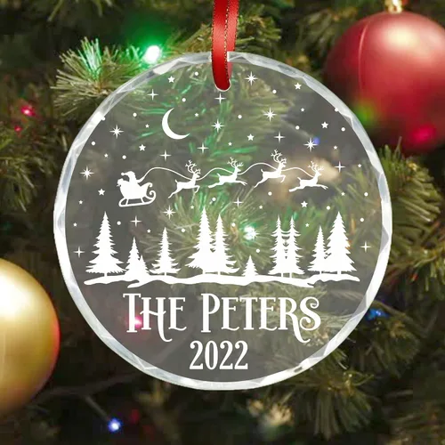 Vista 6 de Blue Ridge Mountain Gifts Adornos de Navidad personalizados de cristal grabado con láser, decoración navideña colgante con caja de regalo incluida