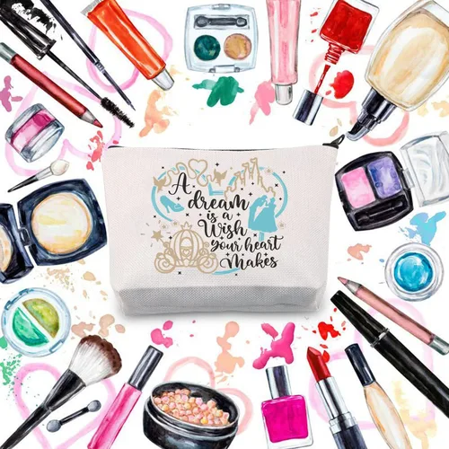 Vista 3 de BDPWSS Bolsa de maquillaje de cuentos de hadas, regalo de princesa de hadas, un sueño es un deseo que tu corazón hace bolsa de cosméticos para amiga