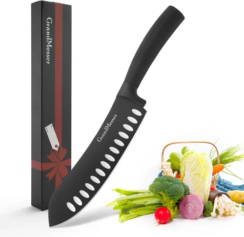 Vista 7 de Cuchillo para cortar carnicero, cuchillo de punta redondeada de 7 pulgadas Black Titanium Nitride Coated, High Carbon German Stainless Steel