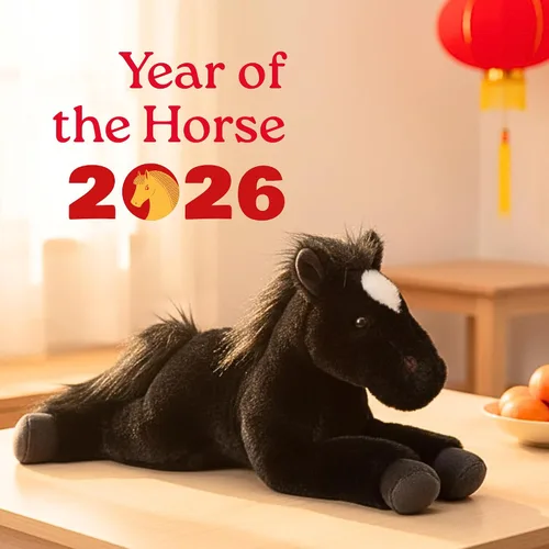 Vista 2 de The Petting Zoo Peluche de caballo negro flexible, regalos para niños, animales salvajes de granero, juguete de peluche de caballo negro, 16 pulgadas