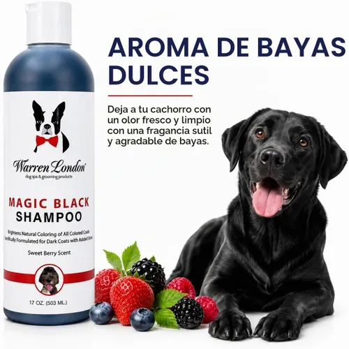 Vista 4 de Warren London Magic Black Dog Shampoo - Champú iluminador para abrigos oscuros, aroma a bayas, seguro para cachorros y gatos, fabricado en Estados