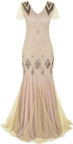 Vista 2 de Vestido de Nochevieja vintage de los años 20 con cuentas de flecos de lentejuelas de encaje para fiesta de cóctel vestido de fiesta de cóctel