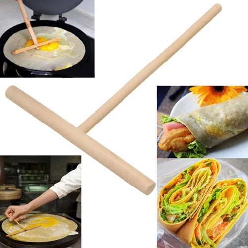 Vista 4 de Hemoton Esparcidor de crepé en forma de T de madera natural Herramienta en forma de T para crepes Crepe de madera Crepe Maker Herramienta para hacer
