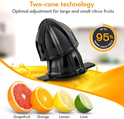 Vista 3 de LEBENLANG Exprimidor de cítricos eléctrico - 2 conos y libre de BPA Alto rendimiento de jugo y gran volumen Exprimidor de jugo de naranja