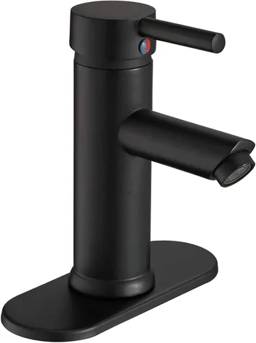 Vista 7 de Grifo de lavabo de baño negro a juego con desagüe desplegable con desbordamiento de una sola manija de un agujero, grifo de baño de latón para baño