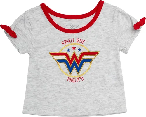 Vista 3 de WONDER WOMAN Conjunto de 4 piezas para bebé niña, camiseta de manga corta, pantalones leggings con falda tutú, body y pantalones cortos con cordón