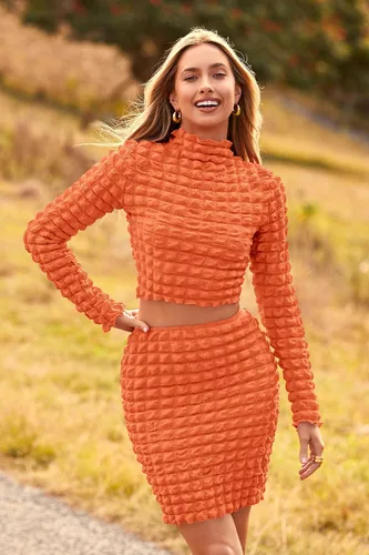 Vista 4 de PRETTYGARDEN Conjunto de 2 piezas de otoño para mujer 2024 con cuello alto falso y minifalda entallada