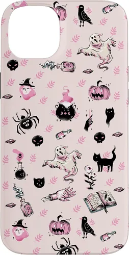 Vista 15 de iPhone 16 Vintage Halloween Case Pumpkins Ghosts Witch Skulls Pink Case