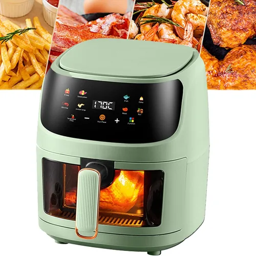 Vista 10 de Freidora de aire, freidora de aire con ventana de visualización y pantalla táctil, sin aceite y más saludable, gran capacidad de 5 l, control Negro