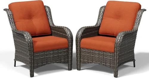 Vista 51 de Joyside Juego de 2 sillas de mimbre para exteriores, sillas de comedor de mimbre de polietileno con cojines de asiento de 4 pulgadas