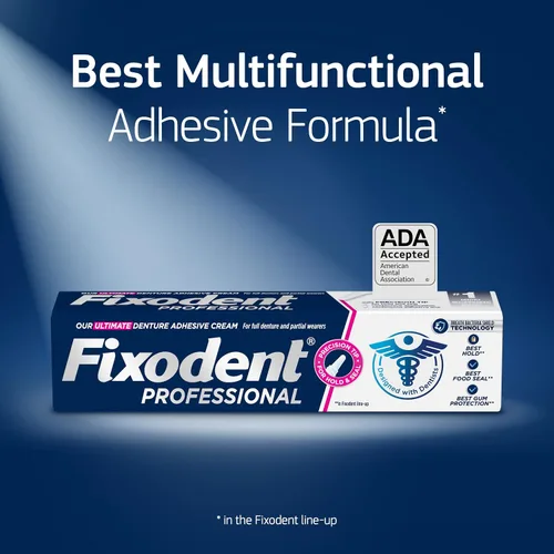 Vista 5 de Crema adhesiva profesional Ultimate de Fixodent para un agarre fuerte y duradero durante todo el día para dentaduras completas y parciales, tubo