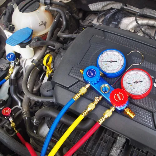 Vista 7 de JIFETOR 3 vías AC Manifold Gauge Set para el hogar auto R404A R134A R410A Colector azul