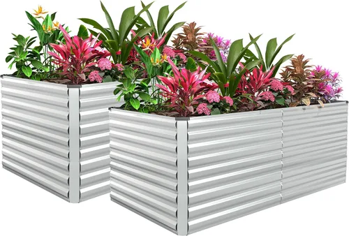 Vista 9 de Cama de jardín elevada con enrejado de arco para plantas trepadoras, cama de jardín elevada galvanizada, jardineras al aire libre para verduras