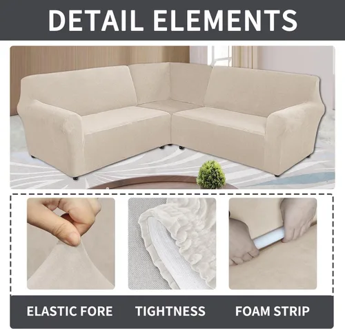 Vista 4 de MIFXIN Fundas para sofá modular de esquina de 5 plazas en forma de L, 3 piezas, terciopelo elástico, suave, lavable, protector de sofá para sofás