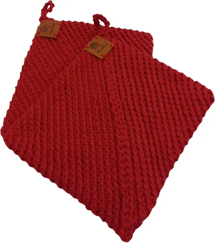 Vista 6 de Soportes para ollas de ganchillo hechos a mano, colección de color sólido, algodón de 6 x 6 pulgadas, resistentes al calor, doble capa, lazo