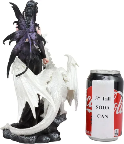 Vista 4 de Ebros - Estatua gótica de hada Khaleesi con dragón blanco ártico, 9.5 pulgadas de alto, decorativa, fantasía mítica, figura de la dama del lago
