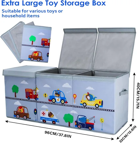 Vista 3 de decalsweet Caja de juguetes para niños, caja de almacenamiento de juguetes Oxford plegable con asas para niños, organizador de juguetes extra grande
