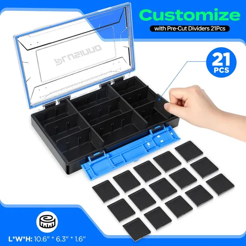 Vista 6 de PLUSINNO Organizador de Caja de Aparejos, Paquetes de 1/2, Bandejas de Aparejos Impermeables, Caja de Aparejos de Pesca con Divisores Removibles