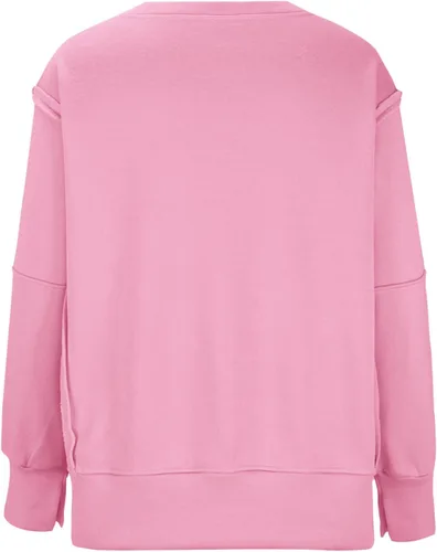 Vista 6 de KICILVS Sudadera de gran tamaño para mujer, cuello redondo, manga larga, casual, con abertura, holgada, ropa de otoño 2023 a la moda