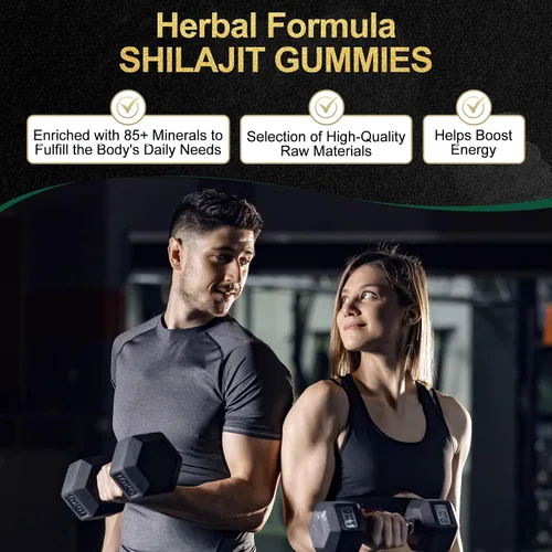 Vista 8 de Gomitas Shilajit, gomitas puras del Himalaya Shilajit doradas, sin azúcar añadido, sin OMG, 100% naturales y orgánicas, Ashwagandha, Gokshura, ácido