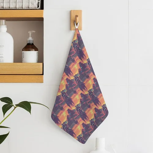 Vista 6 de Cyber Retro Western Cowboy Print Hand Towels for Bathroom Kitchen, Cute Hanging Kitchen Towels with Hanging Loop, Decorative Absorbent Coral Bath