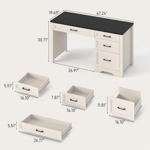 Vista 2 de Vabches Escritorio ejecutivo de granja con cajones, escritorio de oficina en casa con cajón de archivos, escritorio de madera para computadora