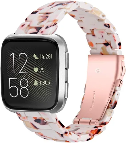 Vista 7 de Pulsera de resina compatible con Fitbit Versa 2/Versa Lite/Versa Band para mujer, correa de pulsera de repuesto de metal con hebilla de acero Azul
