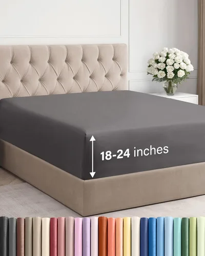 Vista 78 de Sábana bajera ajustable extra profunda Twin XL – Sábana bajera individual de lujo de hotel solamente – Se adapta fácilmente a colchones de 18 a 24