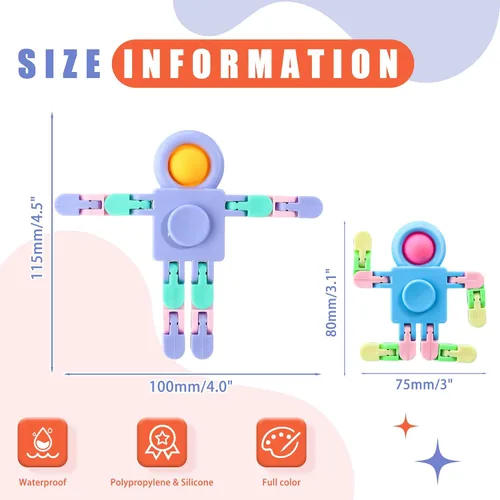 Vista 2 de Hanaive 8 piezas robot Fidget Spinners transformable con cadena de giroscopio para dedos, deformable, para aliviar el estrés, juguetes sensoriales