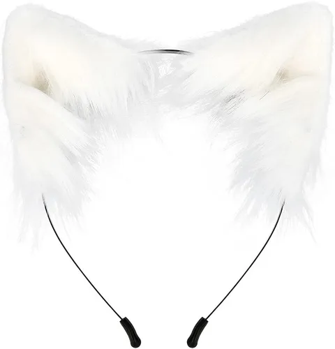 Vista 3 de VIGVAN Orejas de lobo de zorro Animal Cosplay Cat Accesorios de cosplay para Halloween (negro)