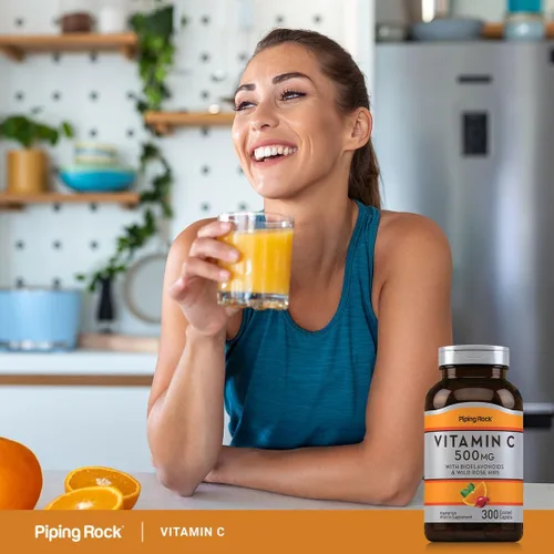 Vista 6 de Piping Rock Vitamina C 500mg 300 cápsulas Suplemento para mujeres y hombres con rosa HIPS y bioflavonoides Vegetariano, sin OMG, sin gluten