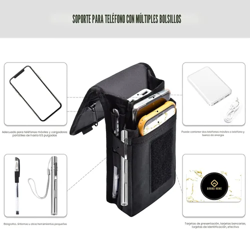 Vista 3 de Funda doble para teléfono, bolsa grande para teléfono inteligente, bolsa de herramientas con clip para cinturón, soporte táctico multiusos para Negro