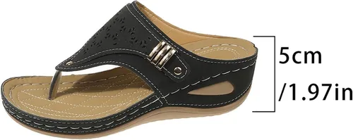 Vista 5 de Sandalias ortopédicas con soporte de arco, sandalias planas para exteriores, estilo bohemio, para caminar, cómodas, elegantes, informales