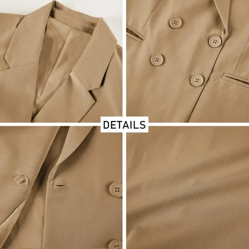 Vista 6 de Zwurew Blazer casual de manga larga para mujer, con solapa, frente abierto, traje de doble botonadura para negocios, trabajo, oficina, chaquetas