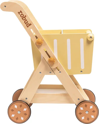 Vista 7 de ROBUD Cochecito de muñeca del andador del empuje del bebé, carro de compras Caminante de madera ajustable en altura para niños pequeños, aprendizaje