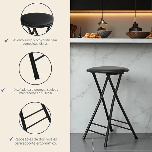 Vista 4 de Lavish Home Taburete plegable con asiento acolchado sin espalda, juego de 2