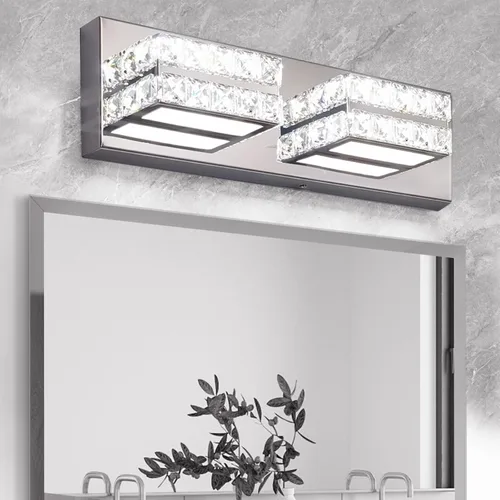 Vista 9 de OKELI Lámpara de tocador de cristal para baño, moderna lámpara LED de tocador para baño, lámpara frontal de espejo de cristal de 3 luces, 6000 K