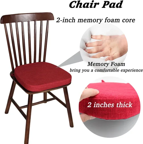 Vista 3 de Cojines para sillas de comedor con lazos, almohadilla gruesa de espuma viscoelástica para asiento de interiores, cojín de comedor con funda lavable