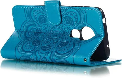 Vista 4 de LEECOCO Moto G7 Power Case Mandala Embossing Luxury PU Leather Flip Notebook Wallet Bookstyle Magnetic Stand Card Slot Folio Bumper Funda