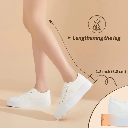 Vista 2 de Waluzs Zapatillas de plataforma para mujer, zapatos de plataforma baja con cordones, zapatos de lona para mujer, zapatos de tenis blancos