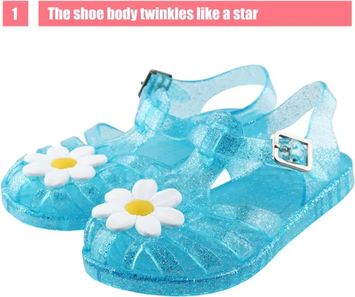 Vista 2 de Zapatos de gelatina para niñas, sandalias de cumpleaños de princesa de la reina de las nieves para niñas pequeñas, para fiestas inspiradas