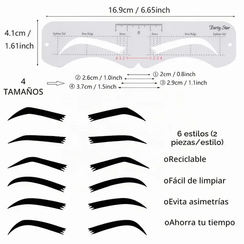Vista 2 de 12 plantillas reutilizables para cejas, plantilla de cejas con banda elástica para principiantes (distancia de cejas 0.8-1.4 in)
