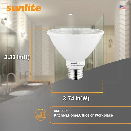 Vista 3 de Sunlite 40982-SU - Bombilla LED PAR30 de cuello corto, 9 vatios, (equivalente a 75 W), 850 lúmenes, base de tornillo medio (E26), regulable, 5000K