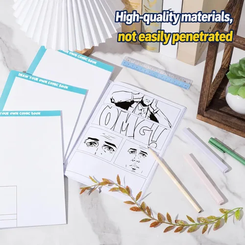 Vista 6 de Harloon 3 piezas de cómics en blanco de 6.6 x 10 pulgadas con paneles, dibuja tú mismo, plantillas de dibujos de cómics, diseños variados, diseños