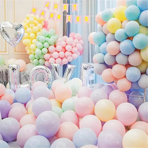 Vista 6 de Globos pastel de 10 pulgadas, 100 unidades de globos de color arcoíris de color caramelo de macarrón para bodas, cumpleaños, baby shower