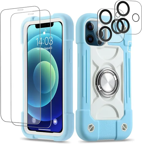 Vista 72 de Funda para iPhone 11 de 6.1 pulgadas con soporte de anillo, con 2 protectores de pantalla de vidrio, resistente a los golpes, resistente a