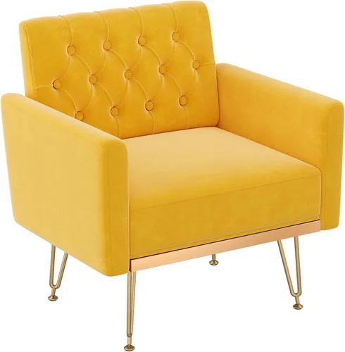 Vista 10 de Olela Silla decorativa con brazo para sala de estar, sillón moderno de terciopelo, sofá individual, acogedora silla auxiliar tapizada para lectura