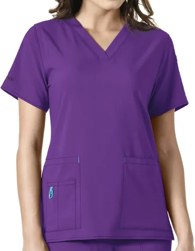 Vista 13 de Carhartt Scrubs C12110, camiseta de mujer Force® Cross-Flex de ajuste moderno con cuello en V Azul celeste