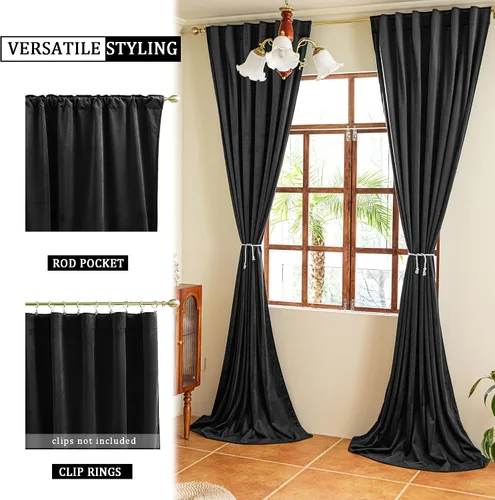 Vista 5 de YOFUN Cortinas de terciopelo negro de 84 pulgadas de largo, con pestaña trasera, paneles de protección de privacidad